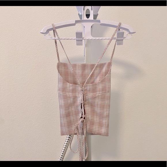 Adjustable plaid spaghetti strap crop top with corset style back - small - NWT - Picture 3 of 7